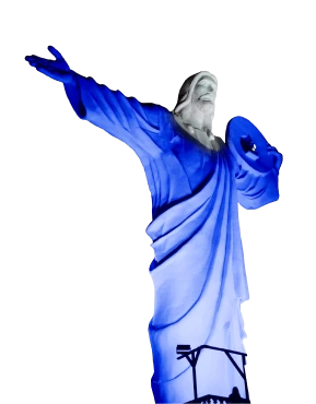 Cristo Luz iluminado em azul