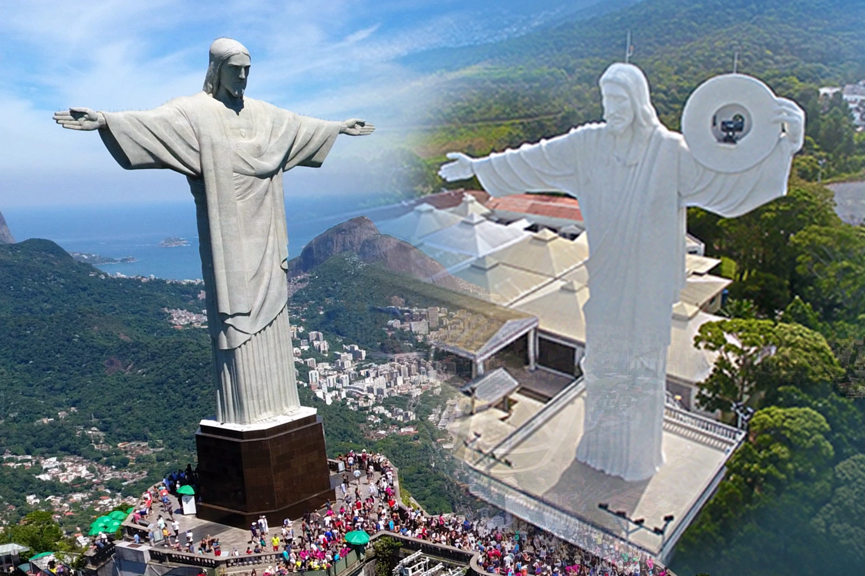 Montagem com o Cristo Luz e o Cristo Redentor